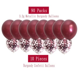 Burgundy Maroon Confetti Balloons-Wine Color Metallic Balloons for Wedding Anniversary Bridal Shower Women Birthday Valentines’ Day Graduation Party Decorations 12inch 100packs