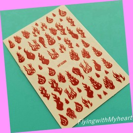 Holographic 3D Fire Flame Nail Stickers Xf3286 Xf3286 Red for Nails Design Nail Art Stickers Decals Supplies Manicure Tips Sticker Colorful for Nail Decorations