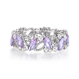 Flyonce Bridal Bracelet for Wedding Purple Stretch Bracelets Marquised Rhinestone Crystal Elastic for Women