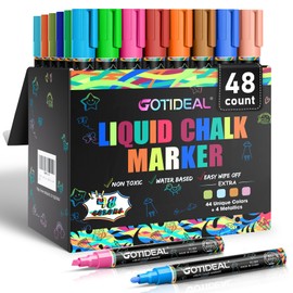GOTIDEAL Liquid Chalk Markers Erasable,Window Chalk Markers for blackboard Washable,Non-toxic Chalk Pens for Calendar,Chalkboard,Glass,Cars with Reversible Tips(48 Colors,6mm)