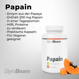GymBeam GymBeam Papaya-Extrakt (Papain) (Kapseln) - 200 mg pro Tagesdosis, praktische vegane Kapseln, Untersttzung der Proteinverdauung, mit natrlichen Papaya-Enzymen, 90 caps