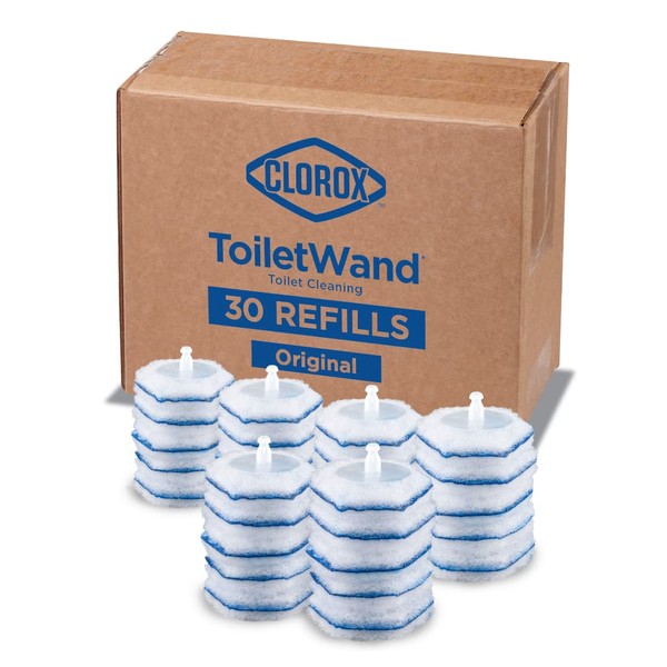 Clorox Toilet Wand Disinfecting Refills, Bathroom Cleaning, Toilet Brush Heads, Disposable Wand Heads, Blue Original, 30 Count