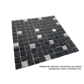 Tenedos 1"x1" Black & Grey Glass Mosaic Tile