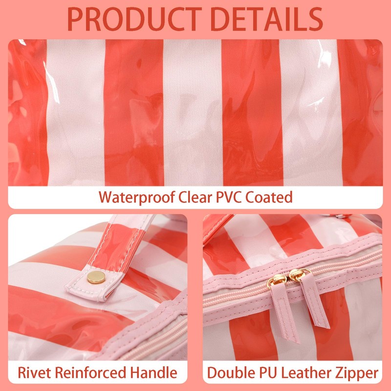 DYSHAYEN Stripe Travel Makeup Bag with Compartments Clear Coated Cosmetic