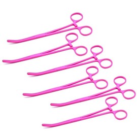 MuskalMed Set of 6 8" Long Pink Color Curved Hemostat Forceps - Stainless Steel Locking Tweezer Clamps - Ideal Hemostats for Nurses, Fishing Forceps, Crafts and Hobby,