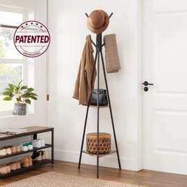 VASAGLE Coat Rack Freestanding, Coat Hanger Stand, Hall Tree with 2 Shelves, for Clothes, Hat, Bag, Industrial Style, Greige and Black URCR16B02