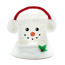 Napco 52811 Light-Up Ice Cube Shaped Snowman with Ear Muffs Red, White 7.25 x 7 Inches Plastic Holiday Water Glitter Globe