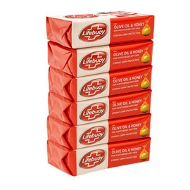 Lifebuoy Antibacterial Bar Soap (6 Pack, 100g Each) – Olive Oil & Honey, Hydrating Daily Use for Hands & Body