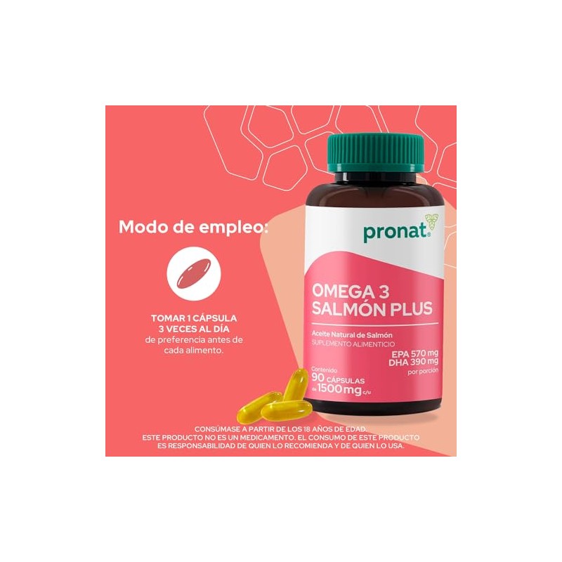 PRONAT Omega 3 Salmn Plus, Suplemento Alimenticio, 90 Cpsulas con