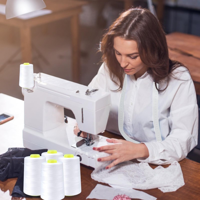 Zythrem Overlocking Thread, White Overlocker Thread Sewing Thread Cone 4