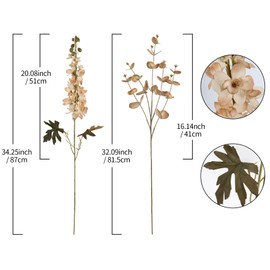 IPOPU Brown Delphinium Artificial Flowers Combo Eucalyptus Stems 5PCS 34" Long Stem Artificial Flowers for Tall Vase for Wedding Centerpieces Home Table Party Fall Decor (Brown)