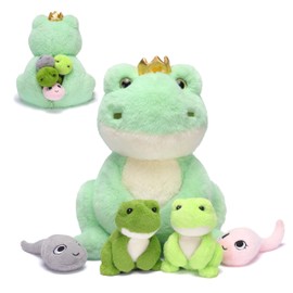 IKASA Mommy Frog Stuffed Animal Mom and Baby Plush Toy, Cute 14" Soft Small Mama Family Set Cuddly Toy with Little Mini Babies,Gifts for Kids