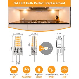 BAOMING G4 LED Bulb 12V 10 Pack 2700K Warm White 3.5W 350LM T3 Soft No Flicker Chandelier Landscape Microwave Lighting