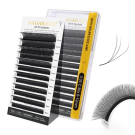 NAGARAKU 3D W Wimpern Extensions W Form Wimpernverlängerung Selbstfächernde Lash Vorgefächerter Fertige Fächer Webart mit langem Griff Premade Fans Volumen Cluster Mattschwarz (0.05mm C Curl 8-12mm)