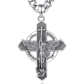 AEONSLOVE Archangel Michael Necklace 925 Silver for Men and Women, Saint Benedict Cross, Seal of the 7 Archangel Medal, Saint Christopher Caravaca Cross, Virgin Mary Pendant, Sterling Silver