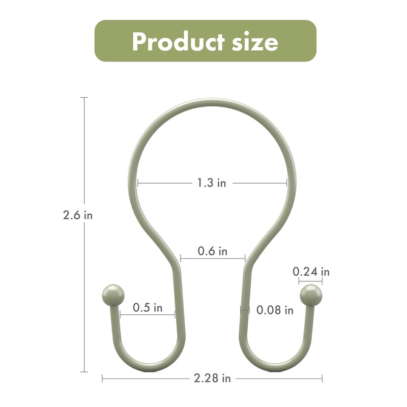 AmazerBath Shower Curtain Hooks Sage Green Shower Curtain Rings, Simple