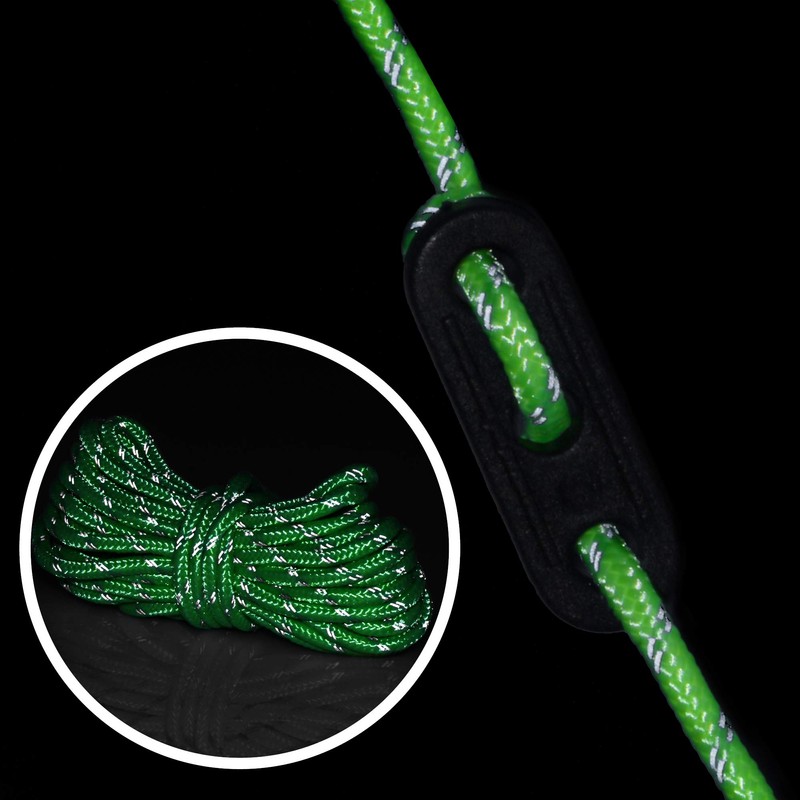 COM-FOUR® 8x Guy rope for camping, reflective in green -