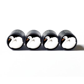 AutoValveCaps White Swan Emoji (Style 2) Tire Valve Stem Caps - Black Aluminum - Set of Four