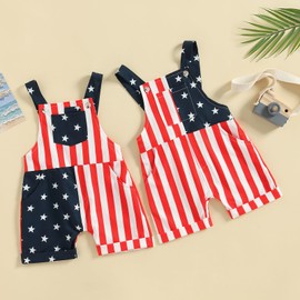 Toddler Boy Girl Overalls Fourth of July American Flag Overalls Shorts Kids Summer Suspender Jumpsuit Romper Outfit (A Blue, 18-24 Months)
