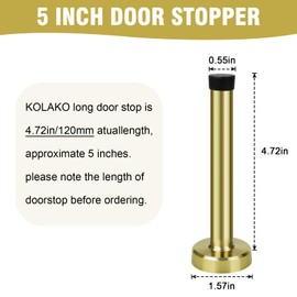 KOLAKO Door Stoppers for Wall, 5 Inch(120mm) Door Stopper, Stainless Steel, Long Doors Stop with Soft Rubber Tips, Baseboard Modern Doorstop Wall Protector, Gold