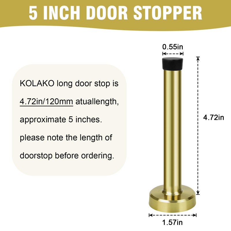 KOLAKO Door Stoppers for Wall, 5 Inch(120mm) Door Stopper, Stainless