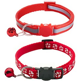 Qinao 2Pack Cat Collars Quick Release Reflective Kitten Collar with Bell & Safety Release (Red)