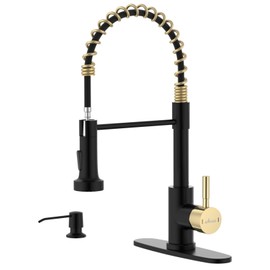 APPASO Black and Gold Kitchen Faucet with Soap Dispenser Brushed Nickel, Pull Down Kitchen Faucet Commercial Single Handle High Arc Faucet for Sink