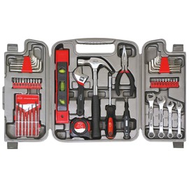 Apollo Tools 53 Piece Home Repair Tool Set with Toolbox Storage Case, Basic Tool Set for General Household Repairs and DIY, Includes Most Useful Hand Tools - Red