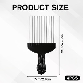4 PCS Afro Comb Metal Metal Hair Pick, Afro Pick for Curly Hair