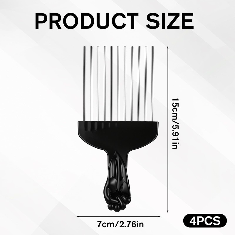 4 PCS Afro Comb Metal Metal Hair Pick, Afro Pick