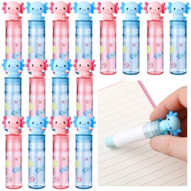 Gersoniel 16 Pcs Axolotl Retractable Erasers Axolotl Birthday Party Favor Gifts School Classroom Supplies Sliding Retractable Pink Blue Cute Animals Pencil Erasers for Amphibian Lovers Office Home