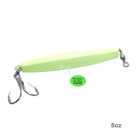 Qty 6 Fish WOW! 8oz Chrome Diamond jigs + 8oz Glow Metal jigs with a Treble Hook