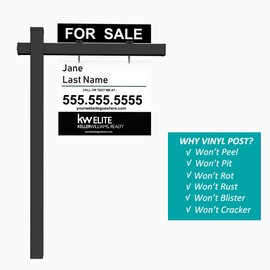 kdgarden Vinyl PVC Black Real Estate Sign Post with Flat Cap 6ft. (4"x 4"x 72") Realtor Yard Signs Posts for Open House and Home for Sale, 36" Arm Holds Up to 24" Panel(No Panels)