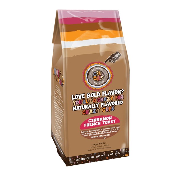 Crazy Cups Flavored Ground Coffee, Cinnamon French Toast, in 10 oz Bag, For Brewing Flavored Hot or Iced Coffee
