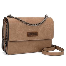 Wrangler Flap Crossbody Purse for Women Shoulder Bag Vintage Wallets with Chain:_Sand Khaki