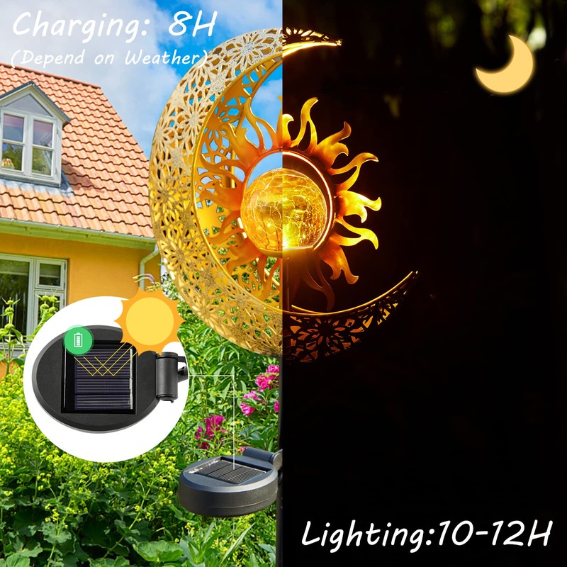 LICKLIP Garden Solar Lights Outdoor Decorative, Sun & Moon Crackle
