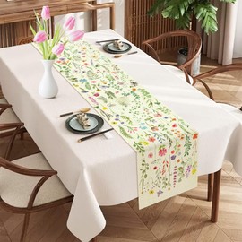 Floral Leaf Spring Table Runner, Summer Flower Seasonal Holiday Indoor Home Kitchen Dining Table Party Decoration (Colorful, 13×72 Inches)