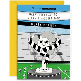 Football Fan Birthday Card - Derby Fan - A5 Sized Card (148mm x 210mm) with Yellow Envelope. Designed and Printed in the UK