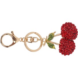 Lindo Llavero LBEC, Pedrería Cereza Moderno, Dos Colores, Zinc y Diamantes Imitación Checos, Versátil, Ideal Mujeres Jóvenes y Adultas