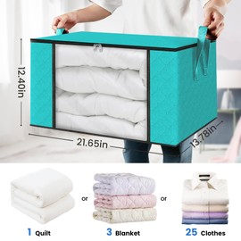 Fab totes 2 Pack Clothes Storage, Foldable Blanket Storage Bags, Storage Containers for Organizing Bedroom, Closet, Clothing, Comforter, Organization and Storage with Lids and Handle, Green