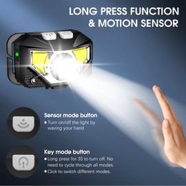 LHKNL Headlamp Flashlight, Lumen Ultra-Light Bright LED Rechargeable Headlight with White Red Light, Waterproof Motion Sensor Head Lamp, 8 Modes for Outdoor Camping Running Fishing-1 Pack