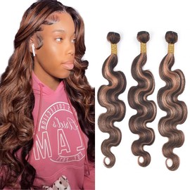 QEUOPE P430 Highlight Brown Straight Bundles Human Hair 14 16 18 Inch Double Weft Brazilian Hair Extensions Ombre Two Tone Dark Brown Mixed With Color 30 Bundles Soft Silky for Women