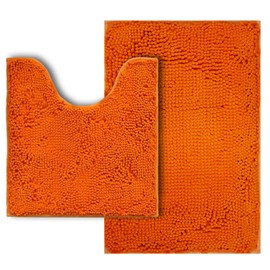 Flotstiga Bathroom Rugs Sets 2 Piece,Super Absorbent Soft,Thick,Machine Washable Chenille Bath Mat,Non Slip Toilet Floor Rug,Bath Mats for Bathroom,20x32 Plus 20x20 U Shape,Orange