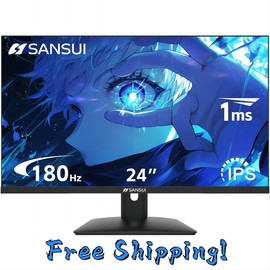 SANSUI 24 inch Gaming Monitor, 180Hz IPS Monitor with HDMI×2 DP Inputs, FHD Computer Monitor 1ms Response Time VESA for Home Office (S24X5FG HDMI Cable Included) laptop and gaming PC laptop (no built-in speakers) ;extra display for game machine