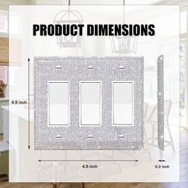 2 Pcs Shiny Silver Rhinestones Wall Plate Cover Switch Plate Cover Light Switch Cover Decorative Triple Toggle Outlet Covers Bling Switch Cover Electrical Cover Plates