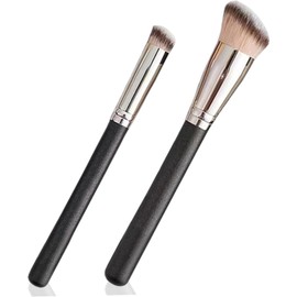 Brocha correctora, 2 brochas Kabuki en ángulo con cerdas elásticas, mezcla para maquillaje, brochas de contorno portátiles para maquillaje, líquido, crema y polvo fijador para mezclar