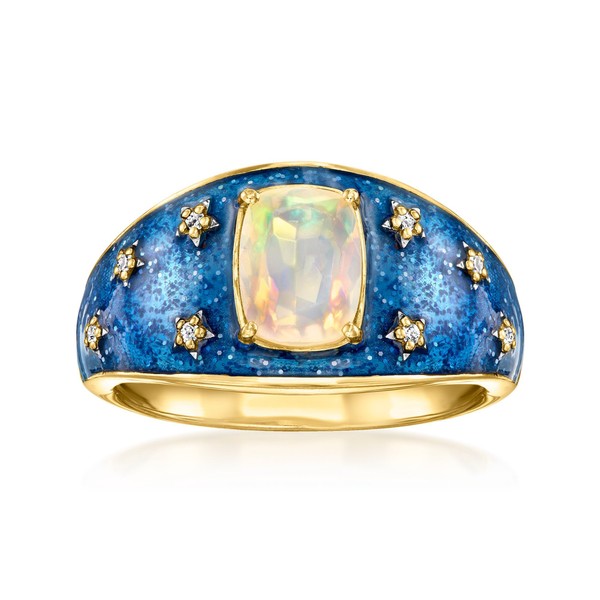 Ross-Simons Opal Celestial Ring With Diamonds and Blue Glitter Enamel