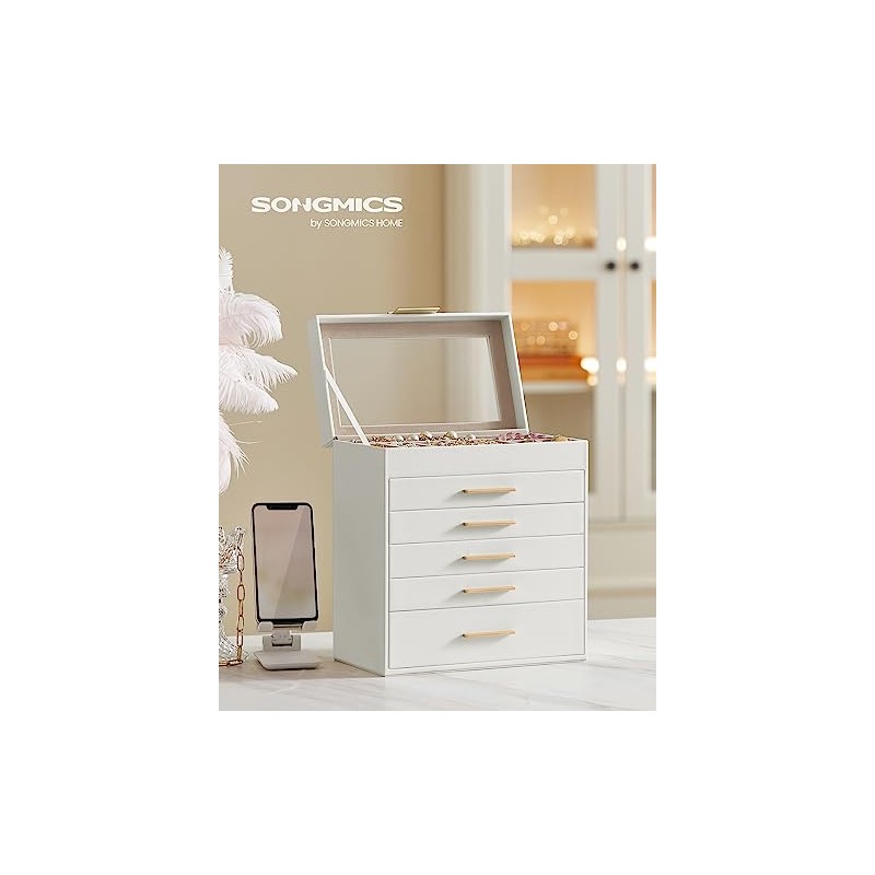 SONGMICS Caja de Joyas, 6 Niveles, Tapa de Cristal, 5