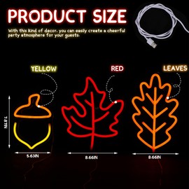 ROCEEI 3 Pcs 2025 Thanksgiving Neon Sign Fall Window Lights Autumn Decor Maple Leaf Acorn Neon LED Lights Thanksgiving USB Wall Bar Living Room Decoration for Autumn Party Holiday Bedroom Gifts