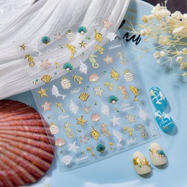 Stickers for Nails - Decorative Sea Nail Decal - Embossed Manicure Decal for Mothers Women, Sea Creature Fingernail Designs